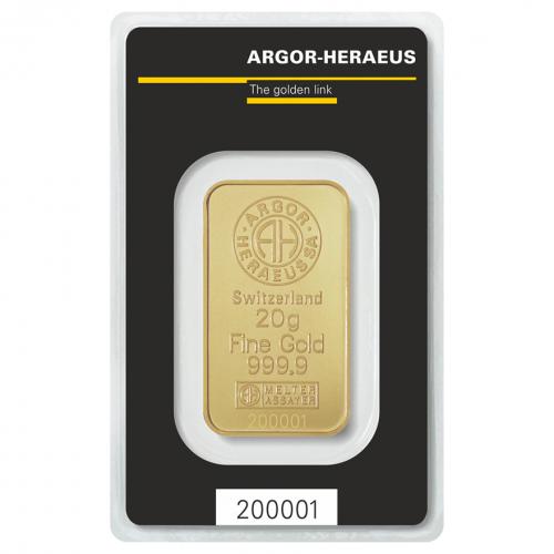 Zlatý slitek 20g Argor-Heraeus 