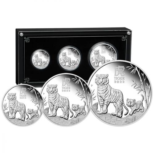 Australian Lunar Series III 2022 Year of the Tiger Silver Proof Three-Coin Set