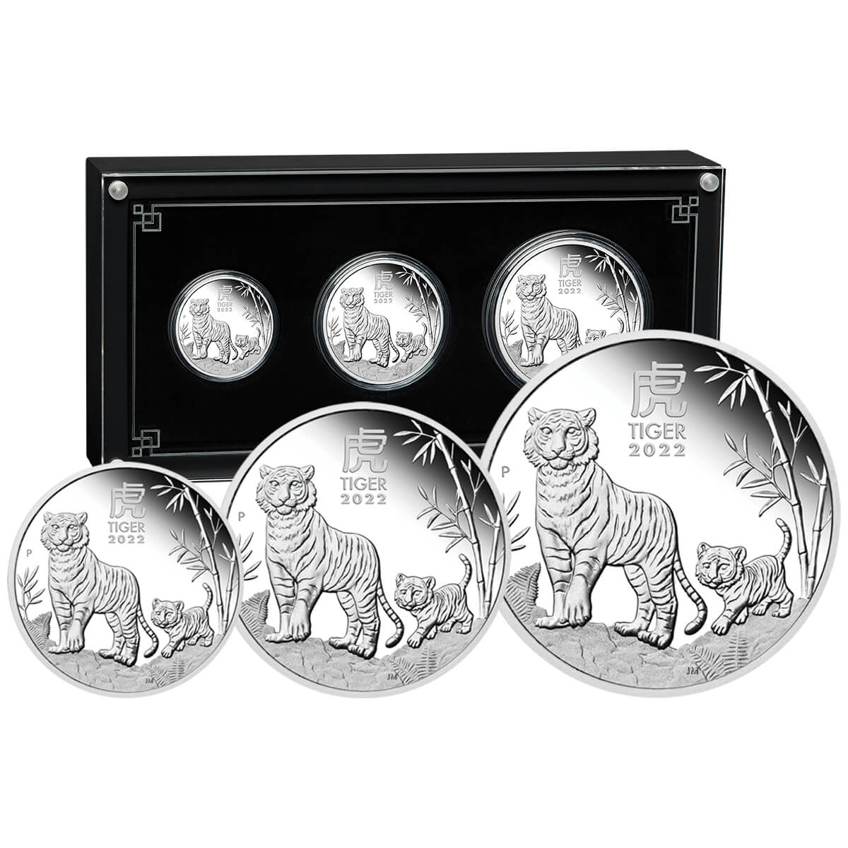 Australian Lunar Series III 2022 Year of the Tiger Silver Proof Three-Coin Set - zvìtšit obrázek